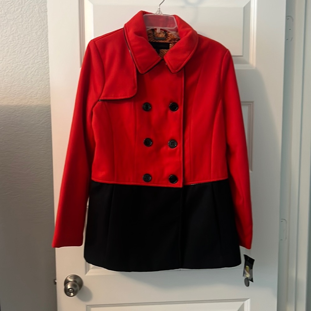 Steve Madden peacoat coat jacket red and black size large NWT winter dressy